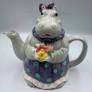 Mary Ann Baker Otagiri Japan Hippo Teapot Hand Painted Ceramic 8" Vintage